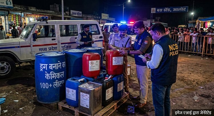 इंदौर एनसीबी की मदद से आलोट पुलिस ने ड्रग्स बनाने वाला 100 लीटर से ज्यादा केमिकल जब्त किया